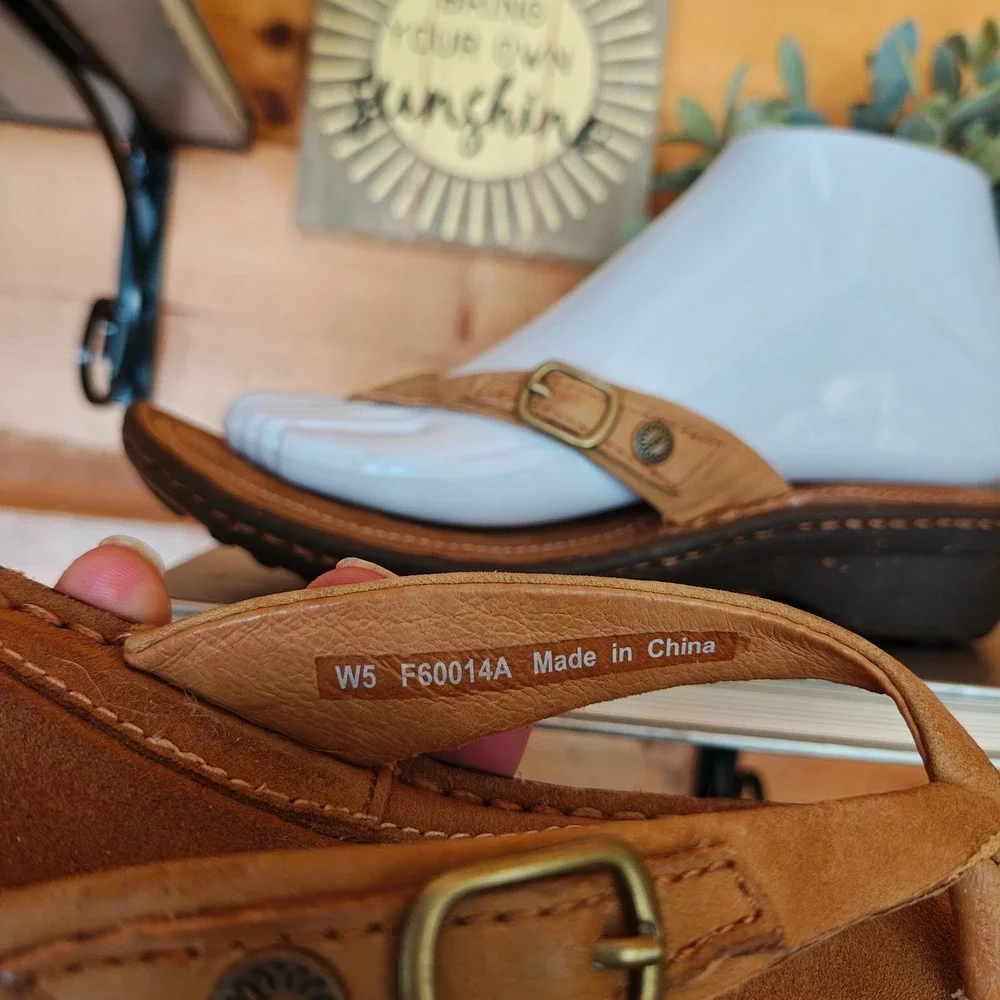 UGG Kamiko Tan Leather Thong Toe Post Wedge Heel Slide On Sandals F60014A Size 5